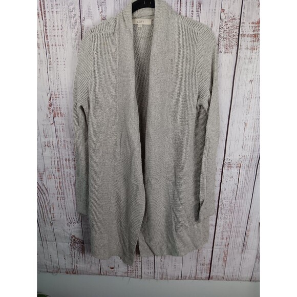 Ann Taylor Loft Knit Cardigan Women’s Medium Gray Open Front  Cotton Blend - Picture 1 of 9